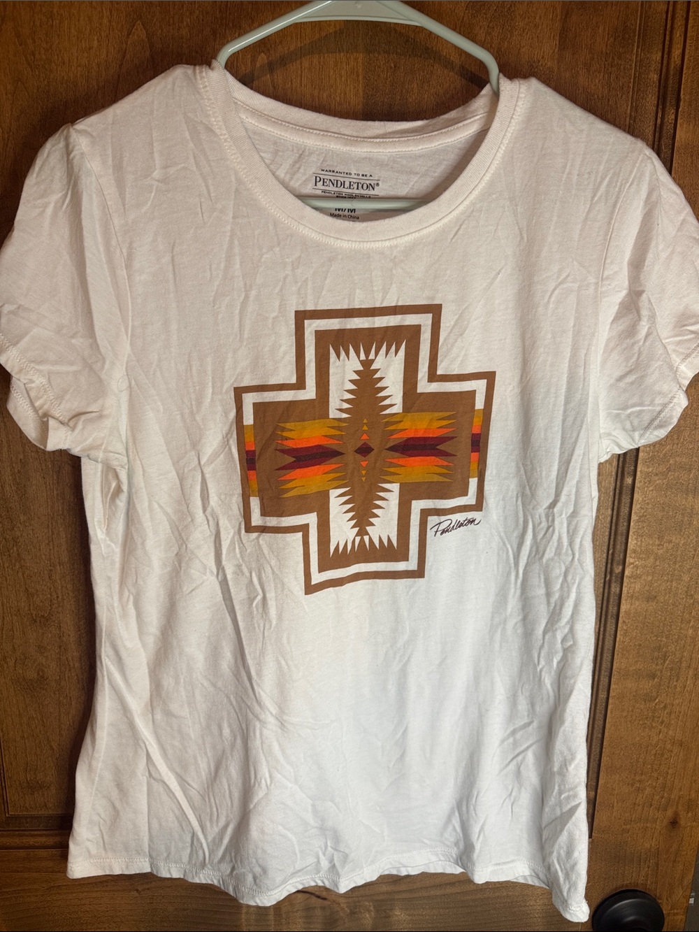 Pendleton White Short-Sleeve Tee with Brown & Orange Tribal Cross